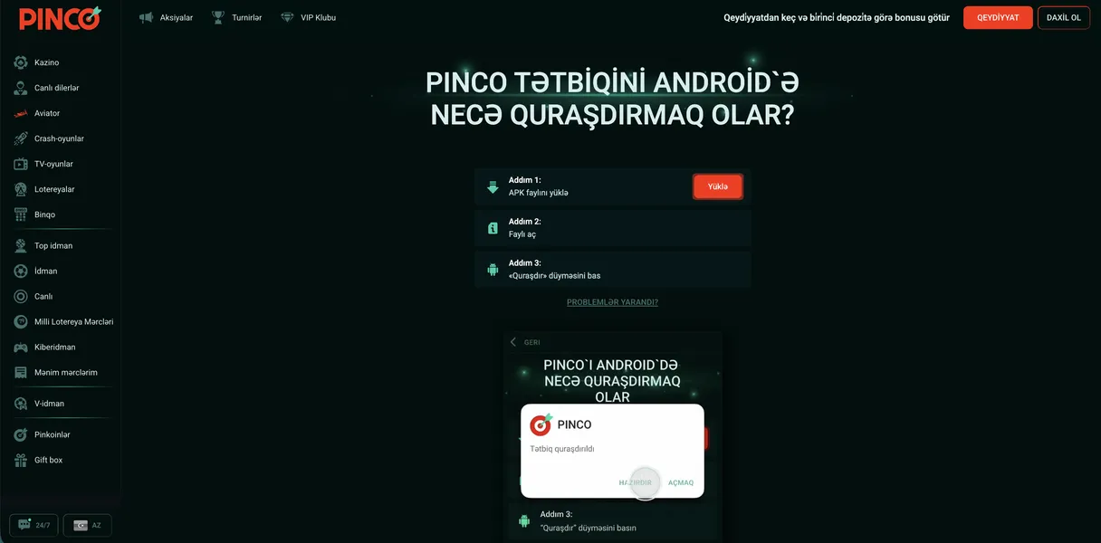 Pinco yükle — Android üçün quraşdırma və APK endirmə qaydası