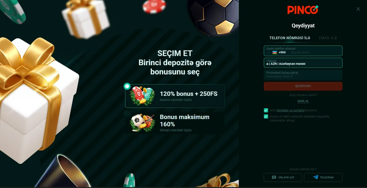 Pinco Casino-da Qeydiyyat və Hesaba Giriş Prosesi