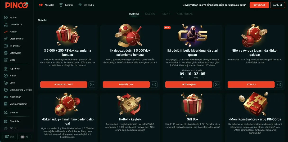 Tətbiq daxilində aktiv bonuslar və xüsusi təkliflər