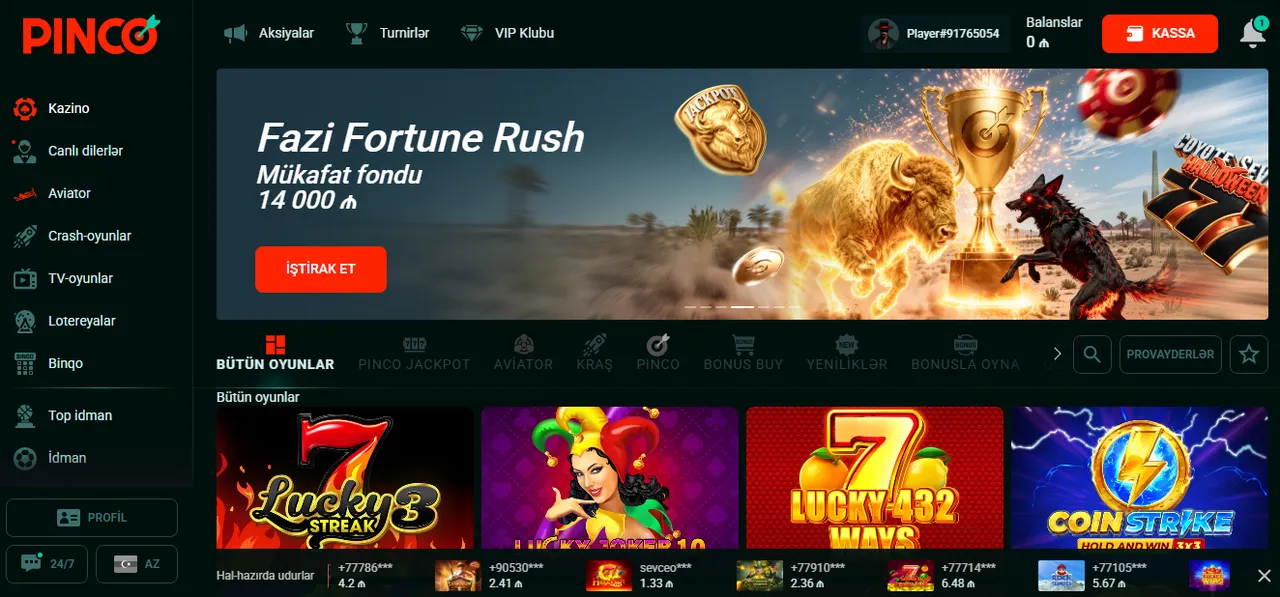 Pinco Casino-da qeydiyyat prosesi